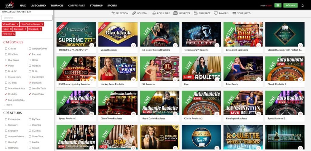 Juegos de mesa y juegos en vivo en StarCasino
